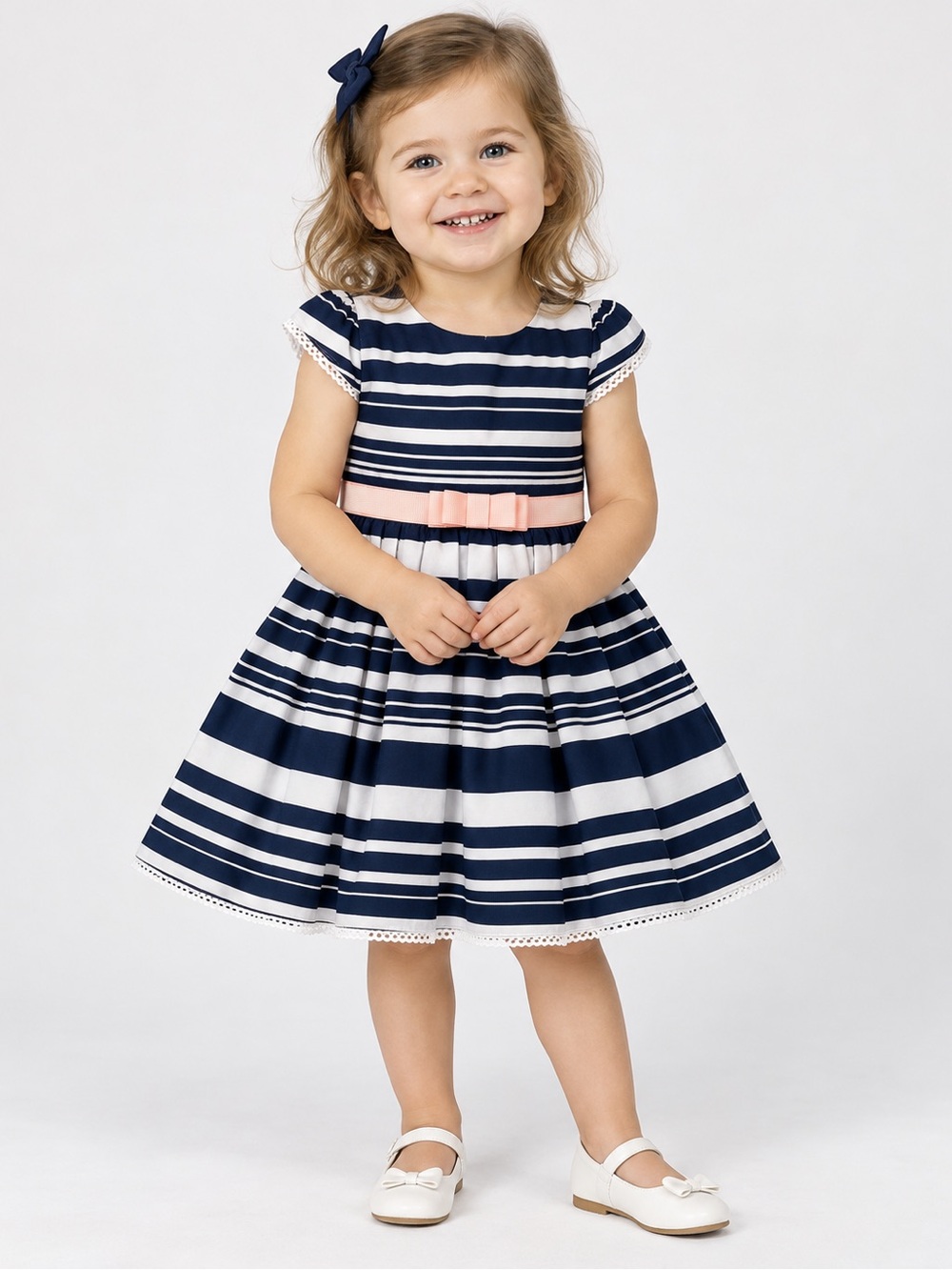 Cool Club by Smyk Girls Navy & White Striped Party Dress Size 92 / 2T–3T